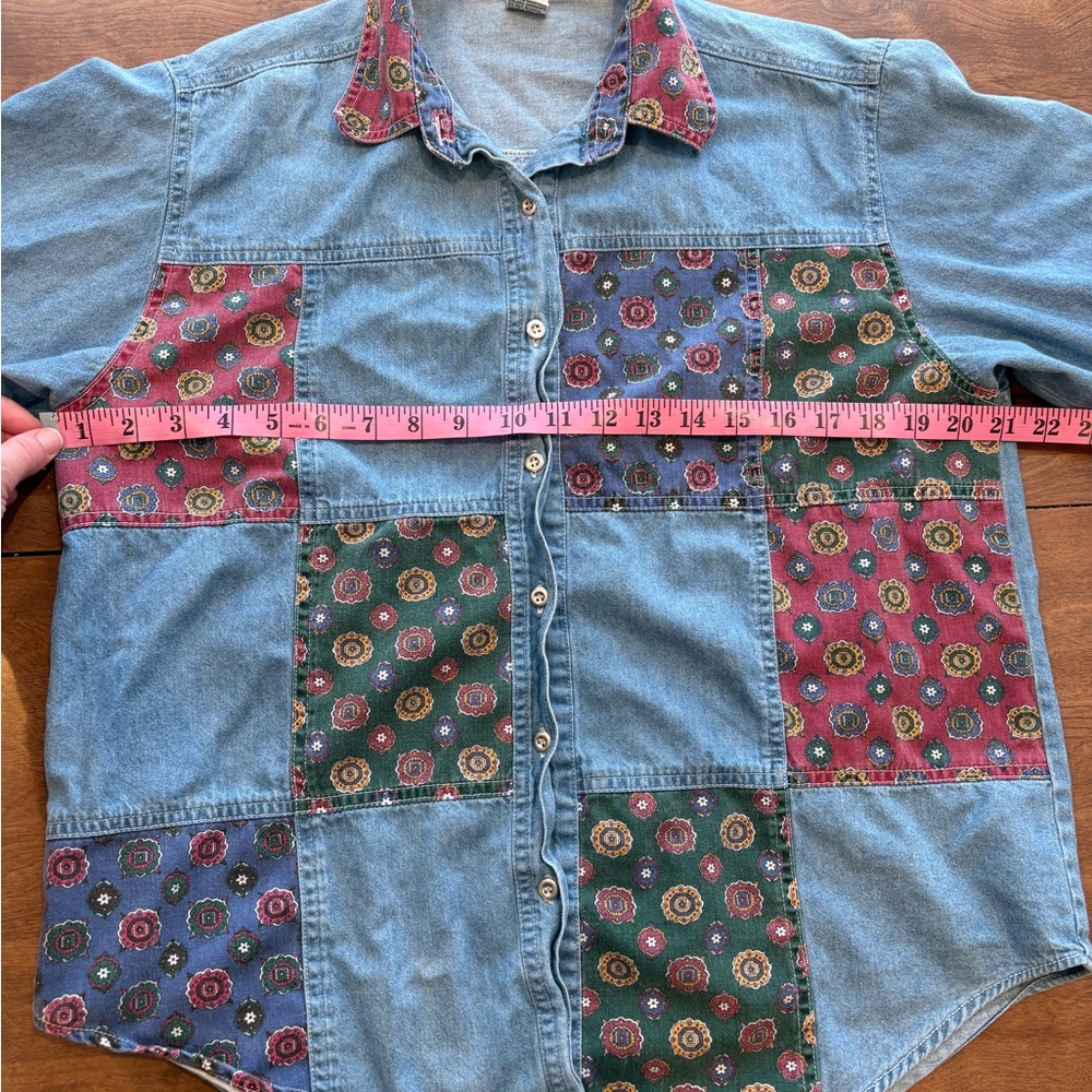 Vintage Denim Patchwork Button-Down Shirt - image 3